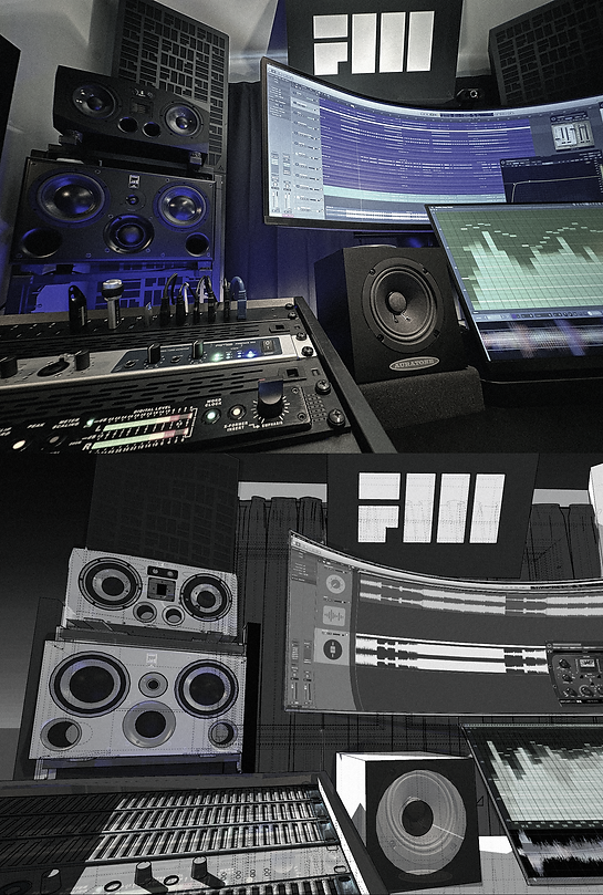 Full studio view from the left next to a 3D plan