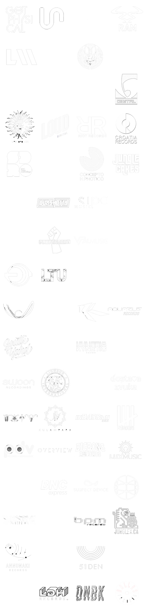 Logos of labels and platforms FM Mastering has worked with