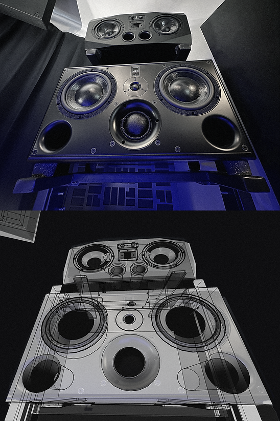 ATC and Adam speaker fortress next to a 3D plan